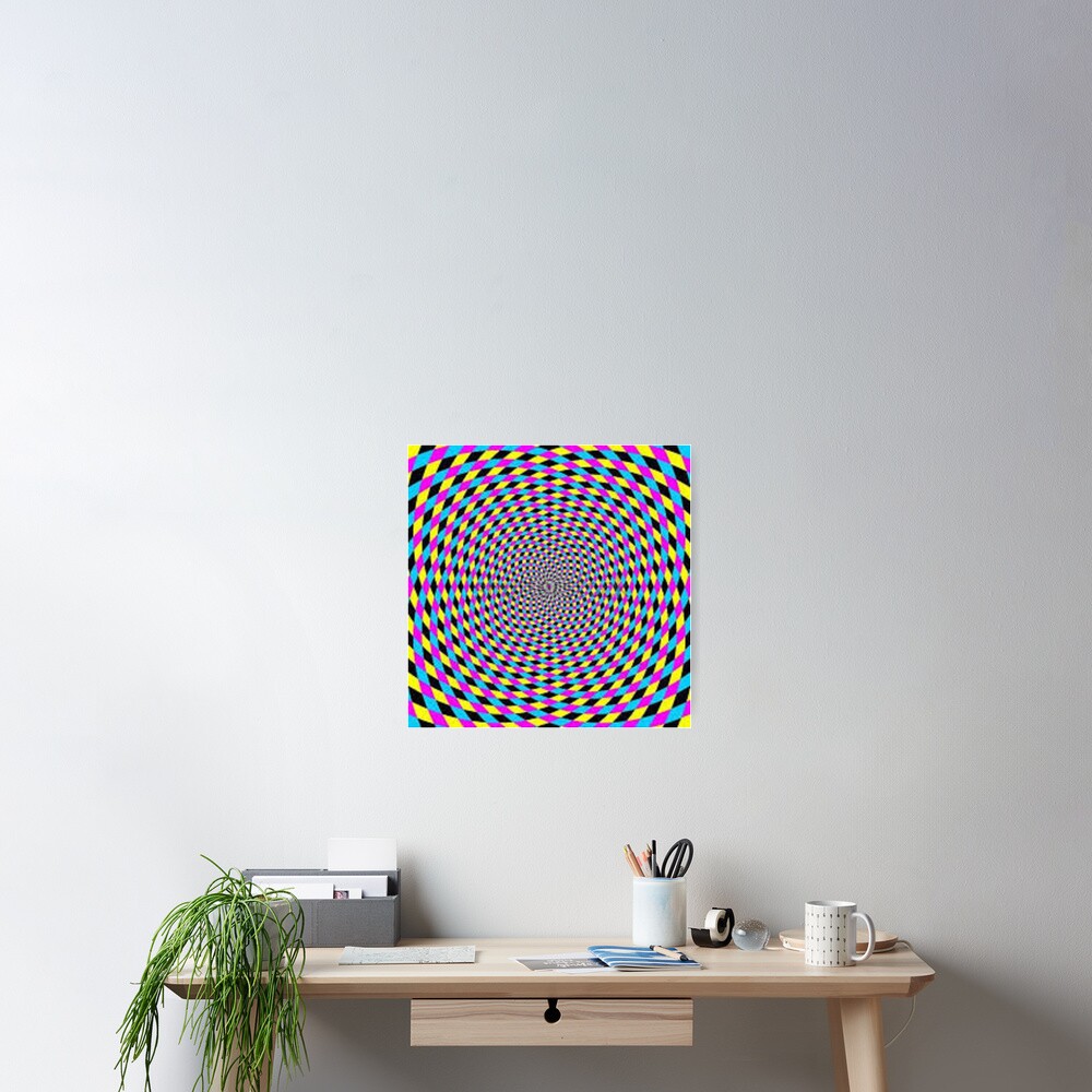 Colorful vortex spiral - hypnotic CMYK background, optical illusion Poster