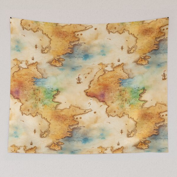 Item preview, Fantasy World Watercolor Map Pattern on Parchment designed and sold by SchorlCraft.
