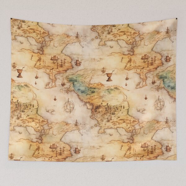 Item preview, Fantasy World Watercolor Map Pattern on Parchment designed and sold by SchorlCraft.