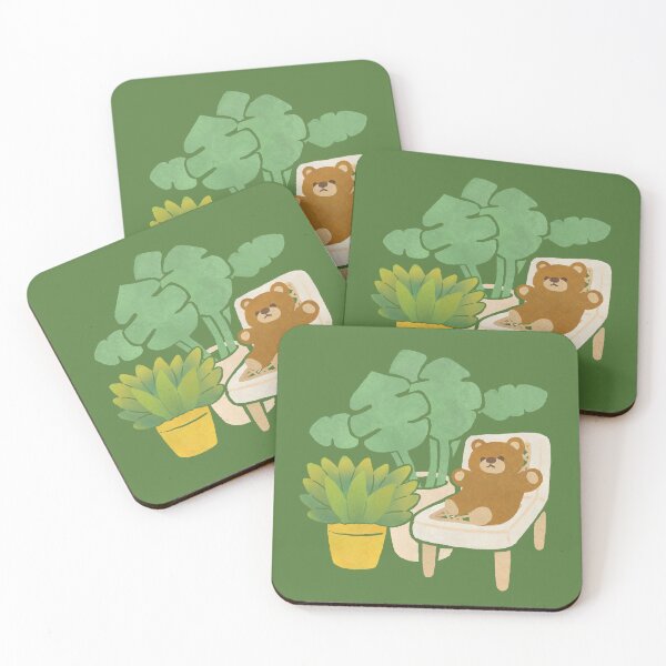 Item preview, Teddy bear sitting next to some potted plants designed and sold by iriafung.