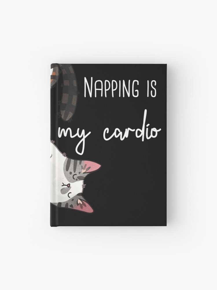 Thumbnail 1 of 3, Hardcover Journal, Napping is my cardio - Lazy Calico Cat designed and sold by FelineEmporium.
