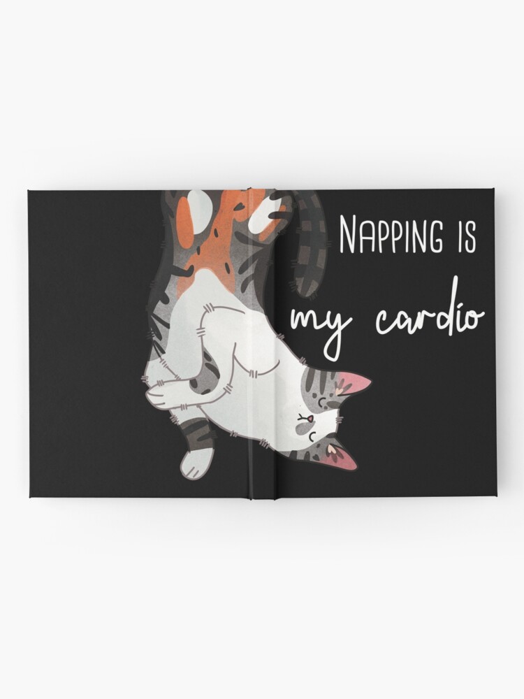 Thumbnail 2 of 3, Hardcover Journal, Napping is my cardio - Lazy Calico Cat designed and sold by FelineEmporium.