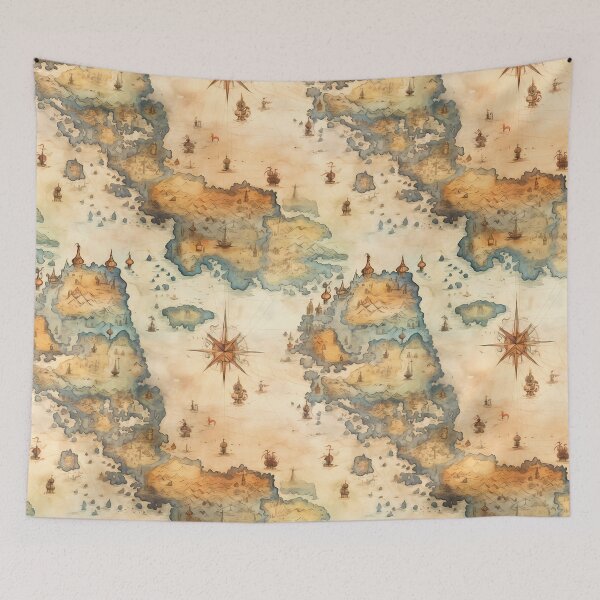 Item preview, Fantasy World Watercolor Map Pattern on Parchment designed and sold by SchorlCraft.