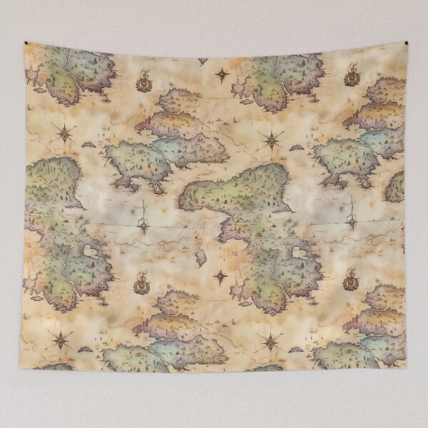 Item preview, Fantasy World Watercolor Map Pattern on Parchment designed and sold by SchorlCraft.