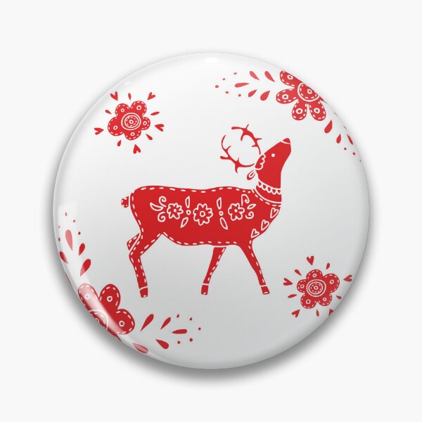Item preview, European folk art deer and flowers in red  designed and sold by Kormix.