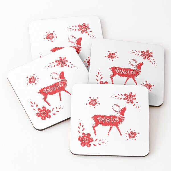 Item preview, European folk art deer and flowers in red  designed and sold by Kormix.