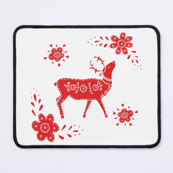 Item preview, European folk art deer and flowers in red  designed and sold by Kormix.