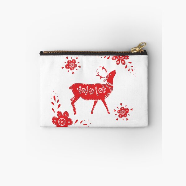 Item preview, European folk art deer and flowers in red  designed and sold by Kormix.