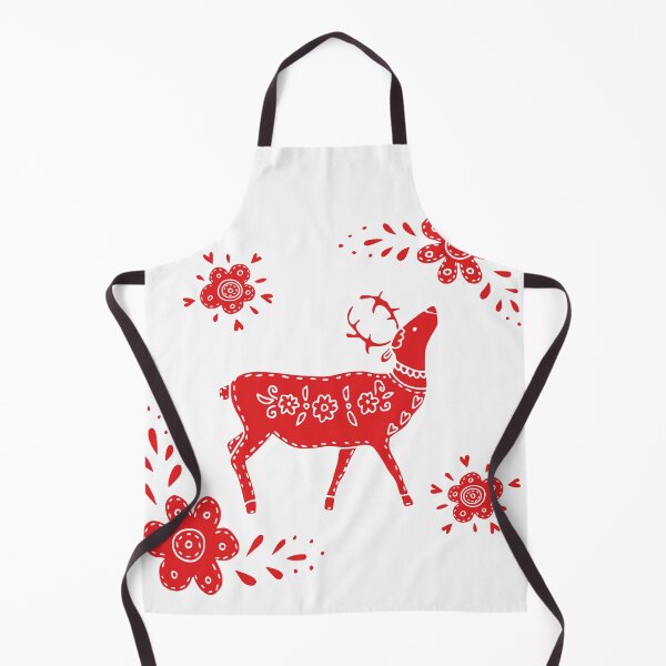 Item preview, European folk art deer and flowers in red  designed and sold by Kormix.