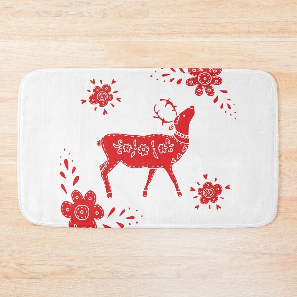 Item preview, European folk art deer and flowers in red  designed and sold by Kormix.