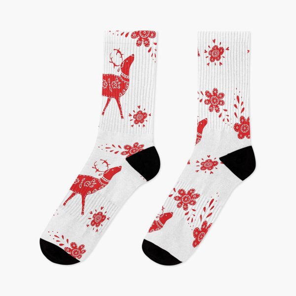 Item preview, European folk art deer and flowers in red  designed and sold by Kormix.
