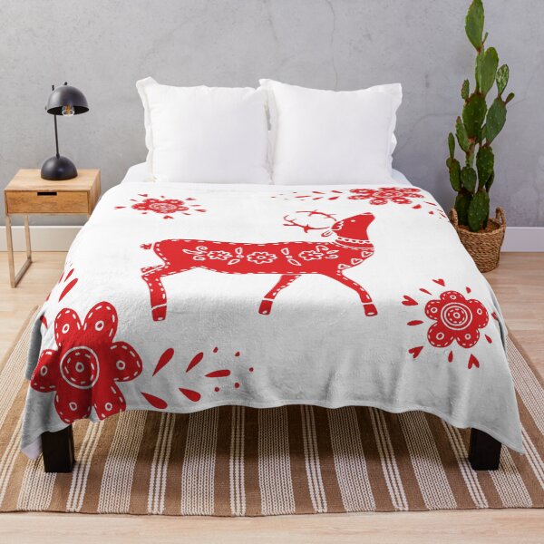 Item preview, European folk art deer and flowers in red  designed and sold by Kormix.