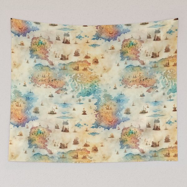 Item preview, Fantasy World Watercolor Map Pattern on Parchment designed and sold by SchorlCraft.