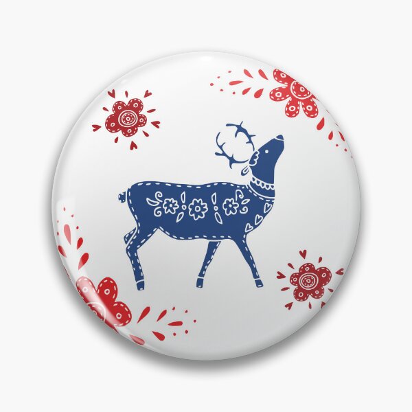 Item preview, European folk art deer and flowers in red and blue designed and sold by Kormix.
