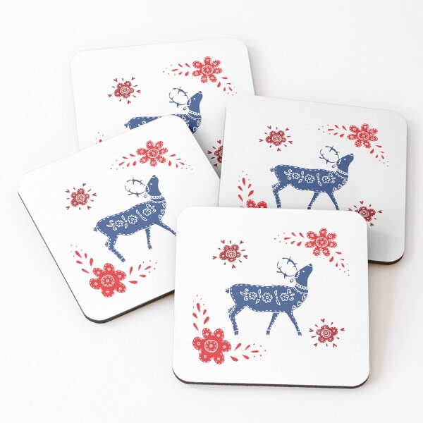 Item preview, European folk art deer and flowers in red and blue designed and sold by Kormix.