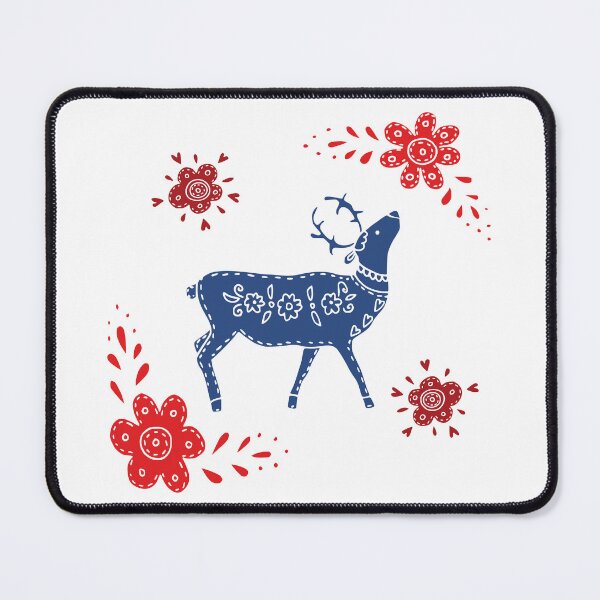 Item preview, European folk art deer and flowers in red and blue designed and sold by Kormix.