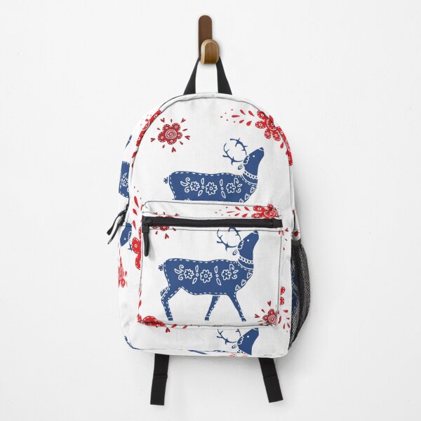 Item preview, European folk art deer and flowers in red and blue designed and sold by Kormix.