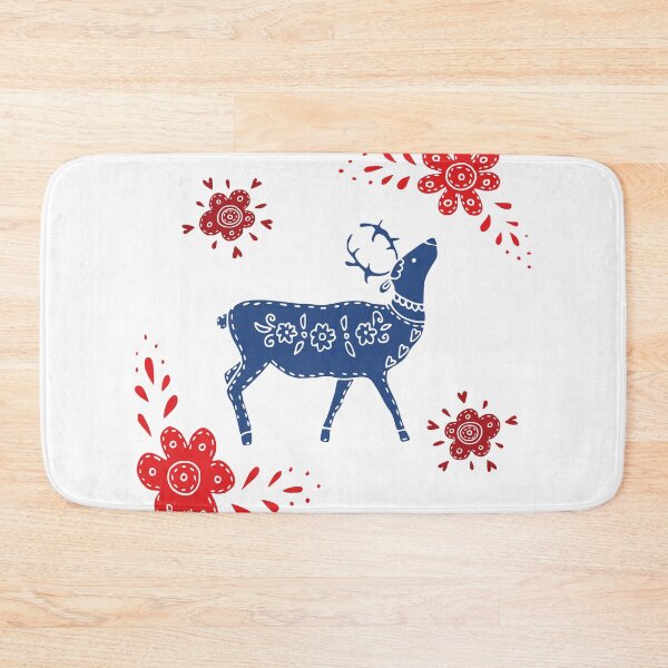 Item preview, European folk art deer and flowers in red and blue designed and sold by Kormix.