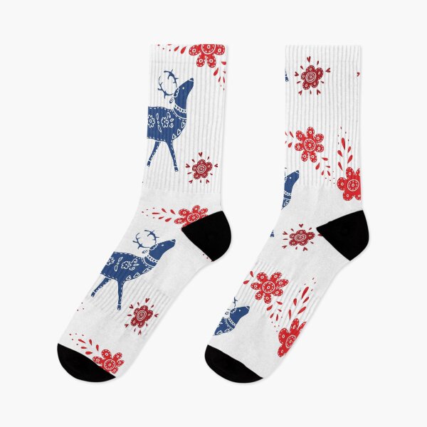Item preview, European folk art deer and flowers in red and blue designed and sold by Kormix.