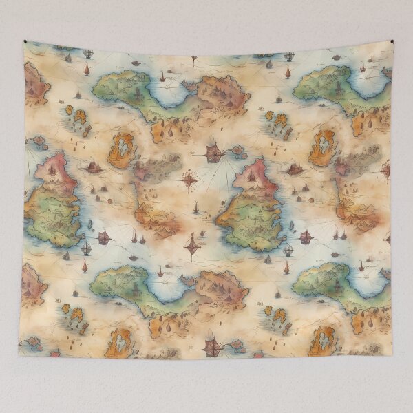 Item preview, Fantasy World Watercolor Map Pattern on Parchment designed and sold by SchorlCraft.