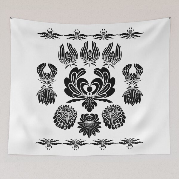 Item preview, Kalocsai folk art black flowers designed and sold by Kormix.