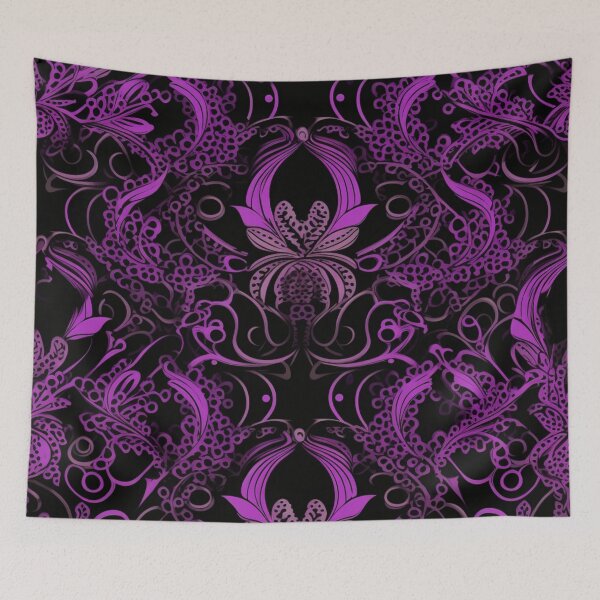 Artikelvorschau, Buntes Fantasiemuster lila schwarz Ornamente Spitze entworfen und verkauft von G-M-Designs.