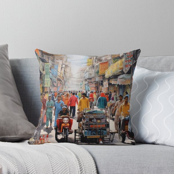 Item preview, A Watercolor Design of the Chandni Chowk in Delhi - India designed and sold by Sketch-Shack.
