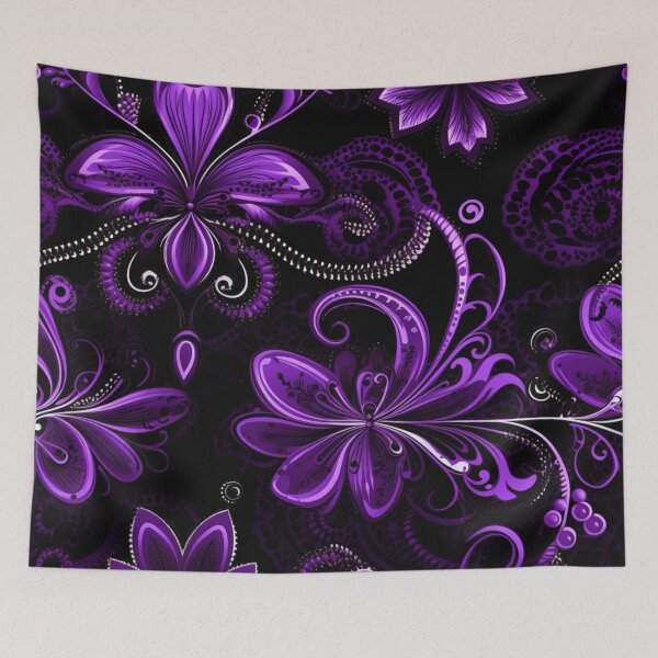 Artikelvorschau, Buntes Fantasiemuster lila schwarz Ornamente Spitze entworfen und verkauft von G-M-Designs.