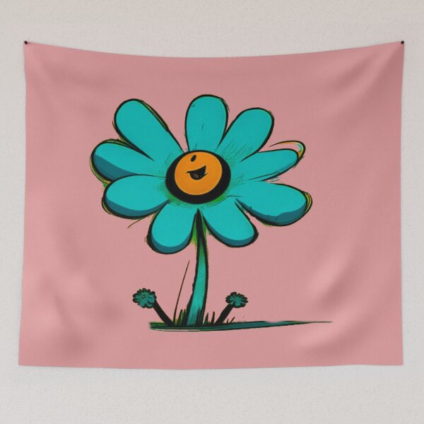 Item preview, Pastel Single Flower in Orange tint & sky Blue Paint Pattern Design designed and sold by Md Rashid  Hasan.
