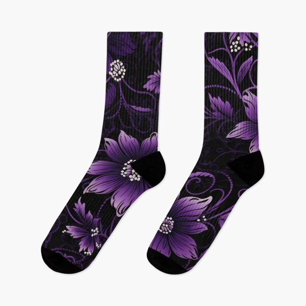 Item preview, Colorful fantasy pattern purple black ornaments lace flowers blossoms designed and sold by G-M-Designs.