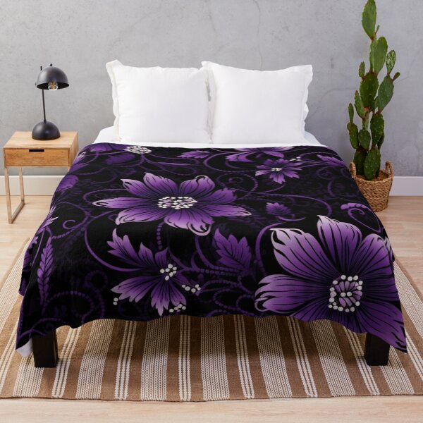 Item preview, Colorful fantasy pattern purple black ornaments lace flowers blossoms designed and sold by G-M-Designs.