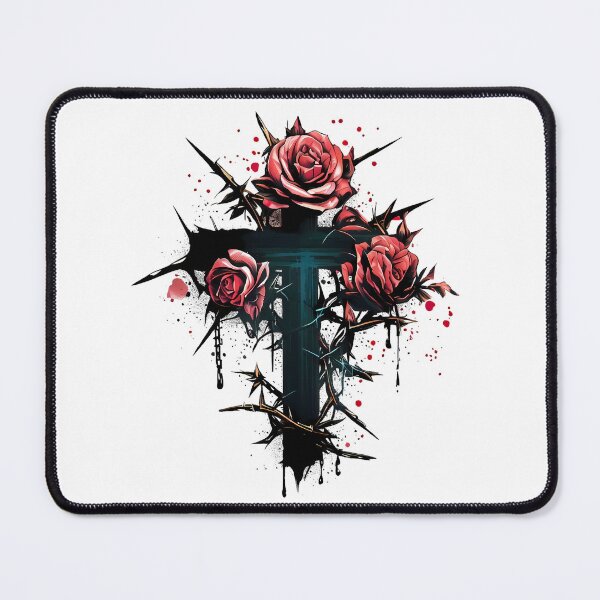 Item preview, Gothic Cross with Roses, Thorns, and Blood Splatter designed and sold by ZetaDream.