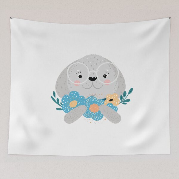 Item preview, Cute Rabbit in Glasses with Flowers designed and sold by shestiger.