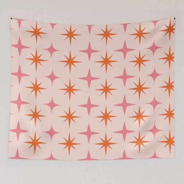 Item preview, Mid Century Pink and Orange Retro Starbursts Pattern designed and sold by Yasminepatterns .