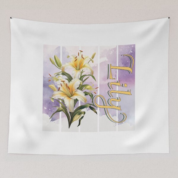 Item preview, Vintage Lily design with intricate text watercollor art background designed and sold by Vindbult.