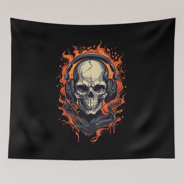 Item preview, Flaming Skull Beats: Fiery Headphone Vibes designed and sold by BNCH44.