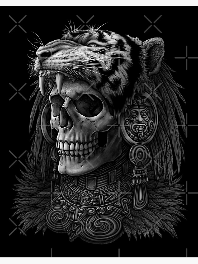 Aztec Warrior Skull Aztec warrior skull, jaguar warrior | Art Board Print