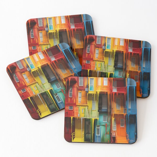 Item preview, Townhouse with dripping paint - colorful rainbow houses designed and sold by Art by Lilia.