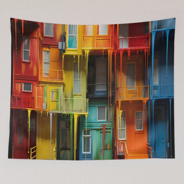 Item preview, Townhouse with dripping paint - colorful rainbow houses designed and sold by Art by Lilia.