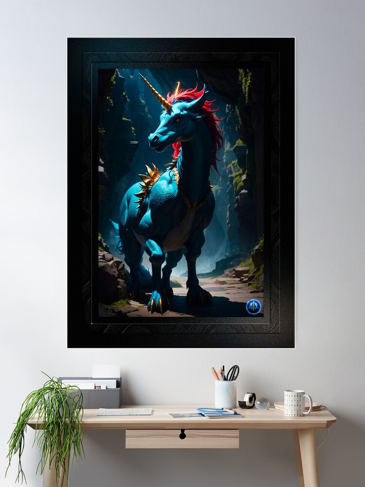 The Dragon Unicorn Magical Fantasy AI Concept Art by Xzendor7 Wall Decor Poster