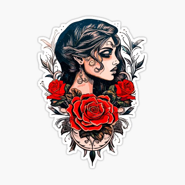 Tattoo Lady With Roses | Sticker