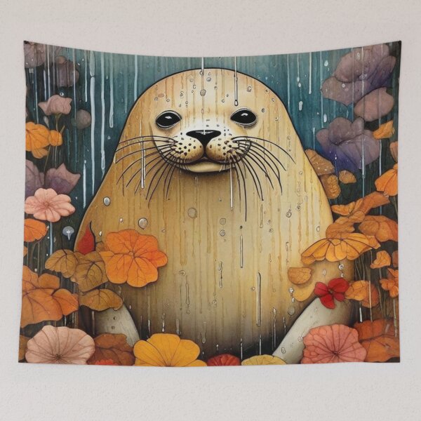 Item preview, Be happy even on a rainy day - portrait of a cute baby seal. designed and sold by SaraSumi.