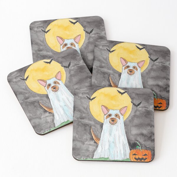 Item preview, halloween ghostdog pumpkin fullmoon bat, watercolor designed and sold by liny-art.