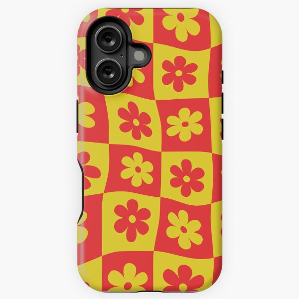 Vista previa del artículo con la obra «Flores retro deformadas rojas y amarillas a cuadros», diseñado y vendido por Yasminepatterns .