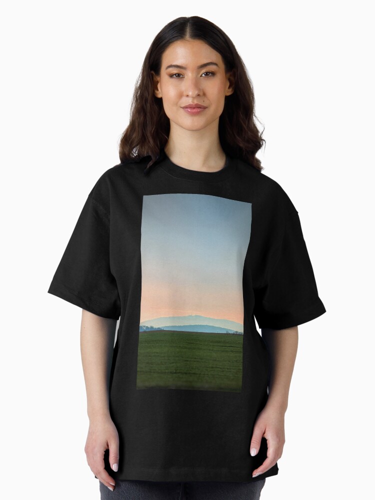 Thumbnail 2 of 7, Oversized T-Shirt, view of the mountain against the backdrop of the setting sun designed and sold by picdab-com.