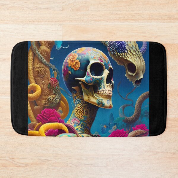 Item preview, Skull surrounded by a snake and colorful flowers in the sea designed and sold by JustStraight.