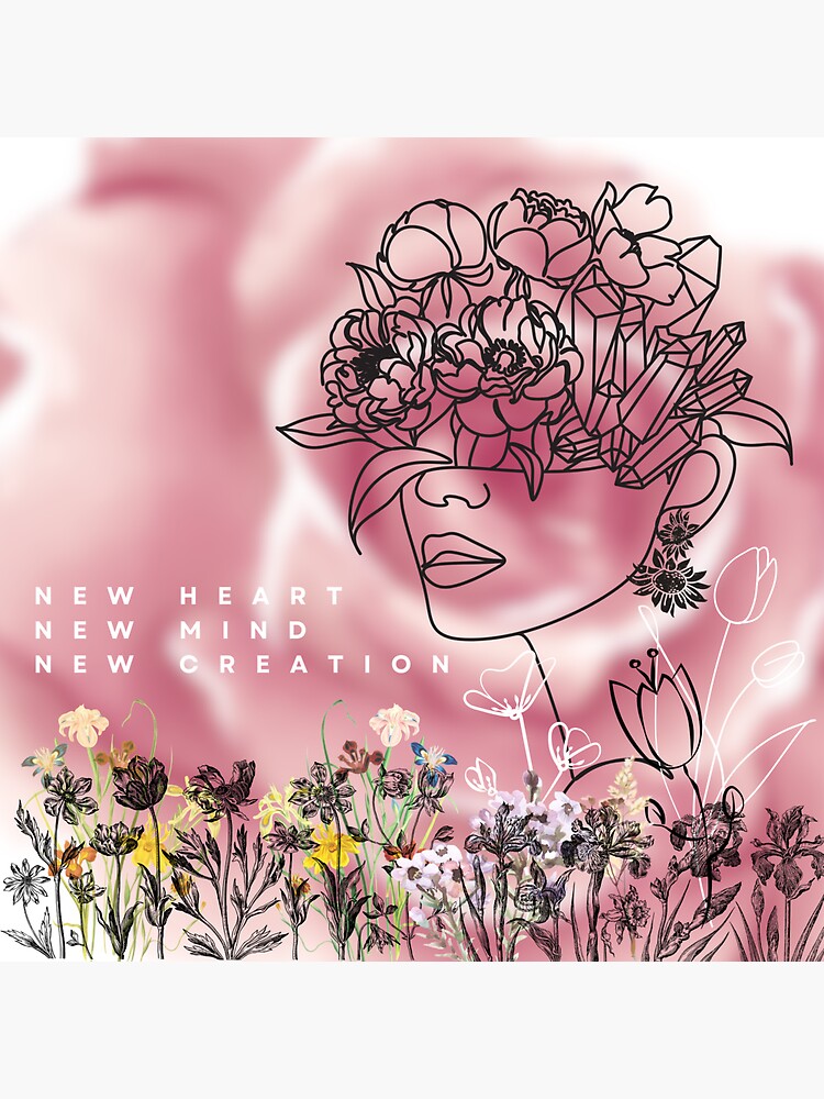 Thumbnail 3 of 3, Sticker, New Heart New Mind New Creation (Pink) designed and sold by BumbleBrush23.