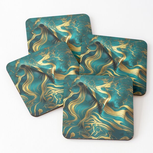 Item preview, Teal And Gold Pattern Stylish Marble Effect Fabric designed and sold by Moonsiess.
