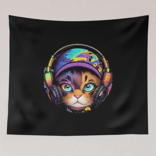 Item preview, Cute Orange Cat Wearing Hat and Headphones: I Purr For Tunes designed and sold by Gilby-Designs.