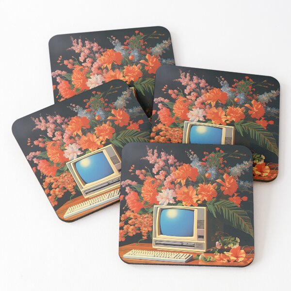 Item preview, Retro Computer and a Bunch of Red Flowers on the Table designed and sold by Je-we.